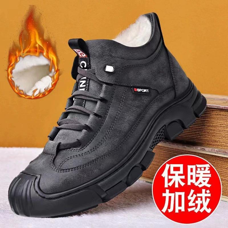 Winter new cotton boots velvet warm leather snow boots thickened large cotton boots men's high-top men's sports cotton shoes