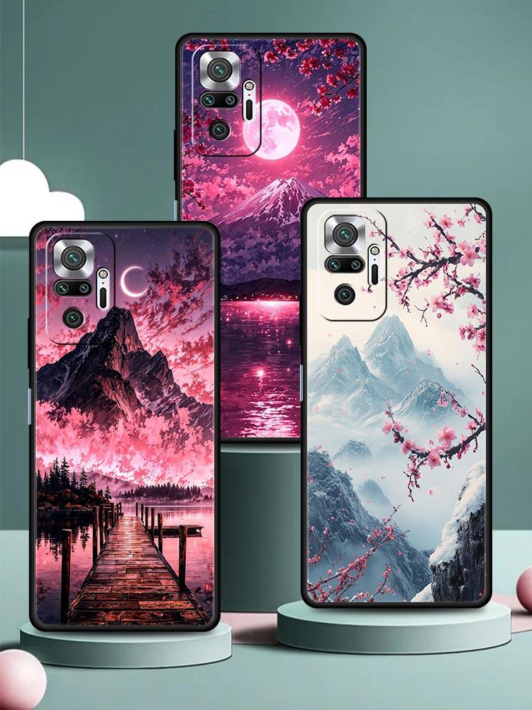 Pink Sunset Mountain Phone Case Cover for Redmi 14C 10C Note 15 14 13 12 10 11 K40 Pro Plus 5G Soft TPU Shockproof Shell Fundas