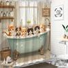 Cute Kitten Bathtub Scene Shower Curtain Machine Washable All Season Waterproof Privacy Protection Cartoon Design Kids 12 Hooks