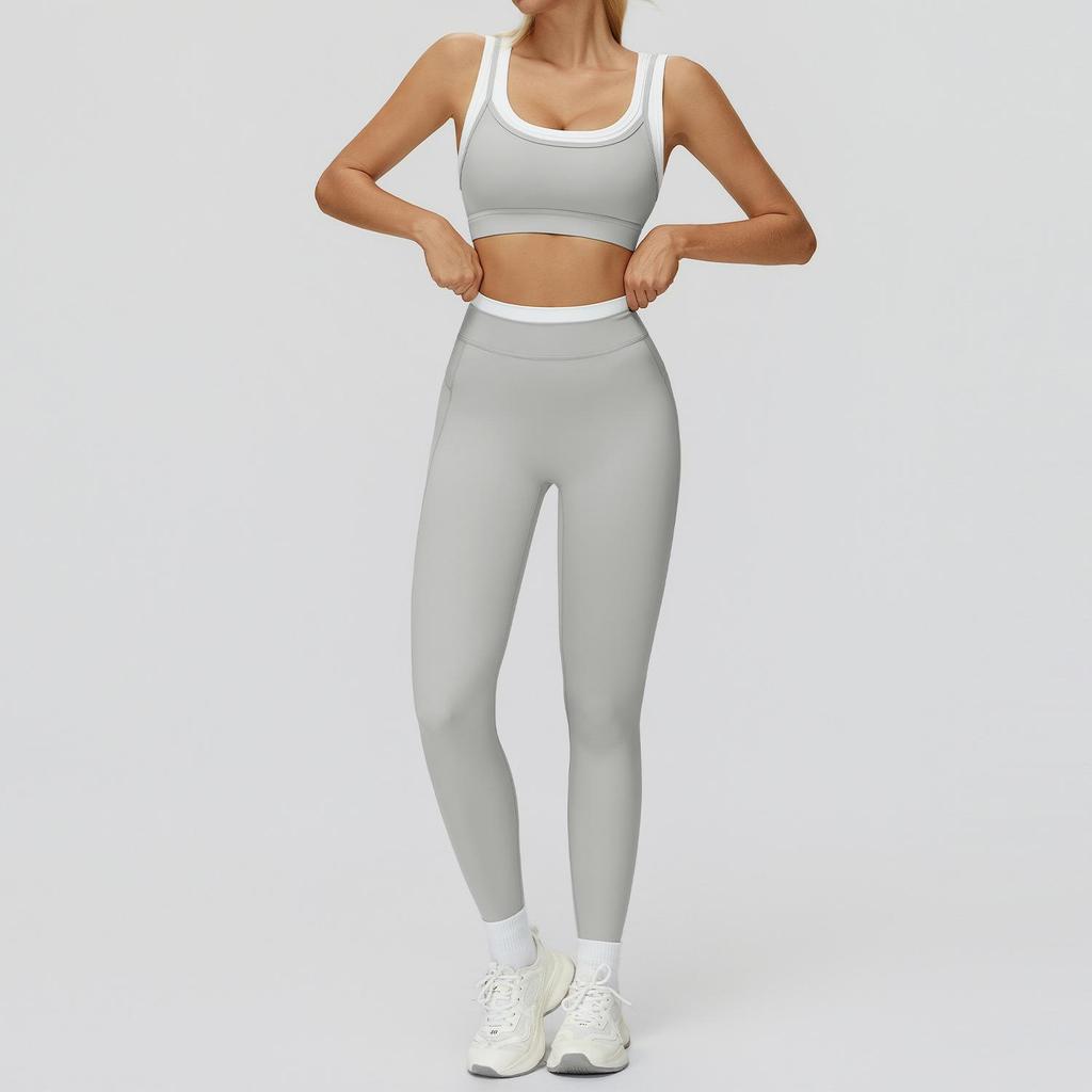 Completo da Yoga da Donna Transfrontaliero: Color Block Nude Feel, Vita Alta Costolata, Abbigliamento Sportivo Fitness Versatile