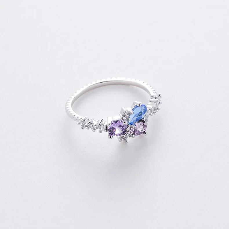Korean New Exquisite Crystal Temperament Ring Sweet French Elegant Flower Opening Ring Female Jewelry
