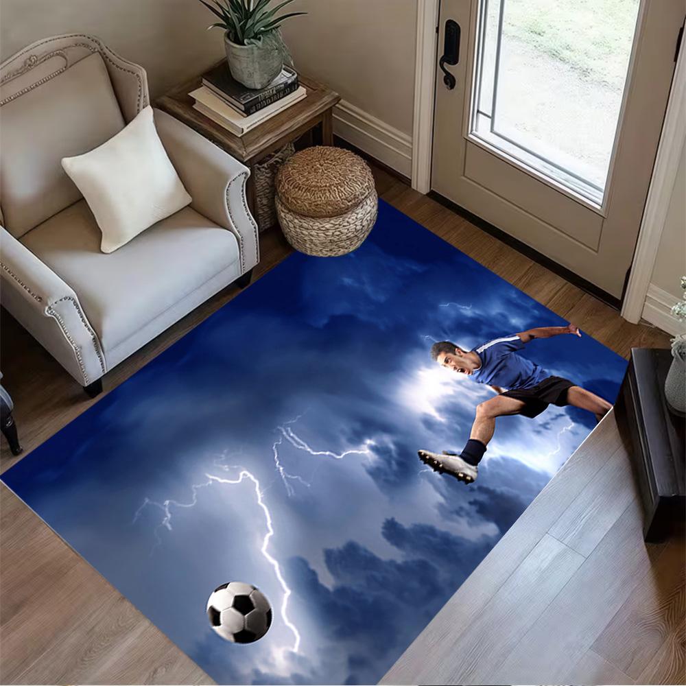 Soccer Ball Stormy Sky Floor Mat Perfect for Dining Room Outdoor Entryway Balcony Anti-slip Rug Anime Office Decor Spiritual Gift
