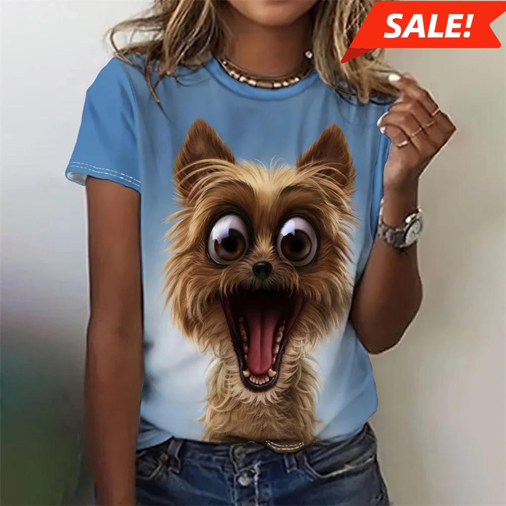 T-shirt For Women Funny 3d Printed Kawaii Cat Dog Animal Graphic Tees Summer Casual O-neck Tops Short Sleeve Loose T-shirts