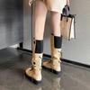 Fashion 2025 Winter Fashion Women Boots Mixed Color Splicing Knee High Boots Rubber Platform Square Toe Lace Up Novelty Boots