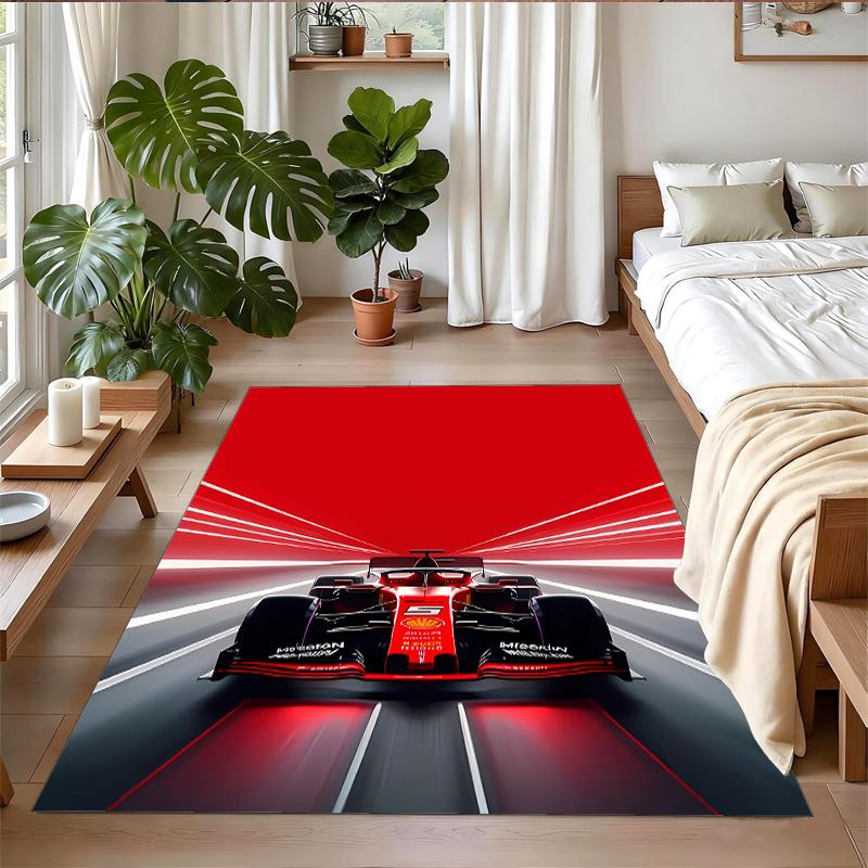 Anti‑Slip Crystal Velvet Floor Rug, Scuderia Ferrari Design Carpet for Indoor Living Bedroom Home Decoration