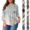 Blusa Casual Elegante de Manga Três Quartos com Botões e Decote em V, Tamanho Grande para Mulheres