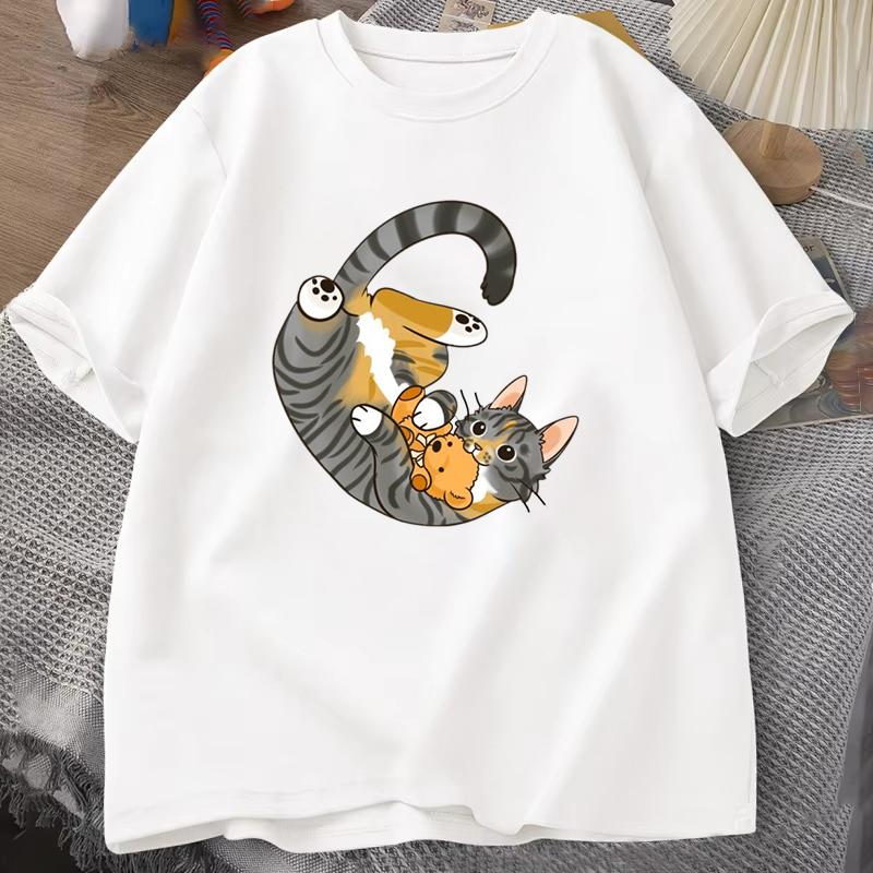 Unisex Short Sleeves Cute Cat Print T Shirts Women Fashion Causal Harajuku Tops Funny T Shirts