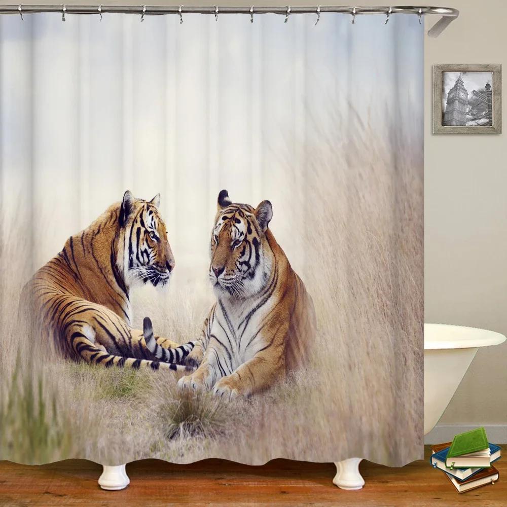 Animals Printed Lion, Tiger, Cat,Elephant,3D Bath Curtains Waterproof Polyester Cloth Washable Bathroom Shower Curtain With Hook