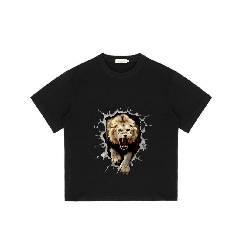 Men's Black T-Shirt Lion Breaking Through Graphic Design Casual Wear for Everyday Outfits