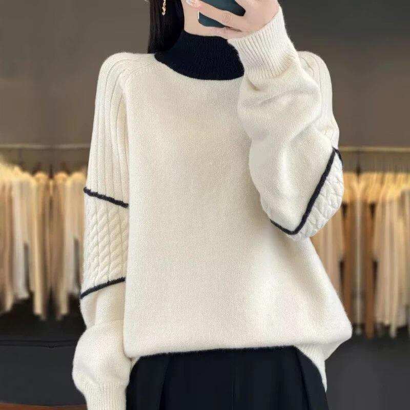 Sweater for Women Winter Thickened Pullover Warm Knitted Half-high Collar Stretchy Long Sleeve Oversize Jumper Tops