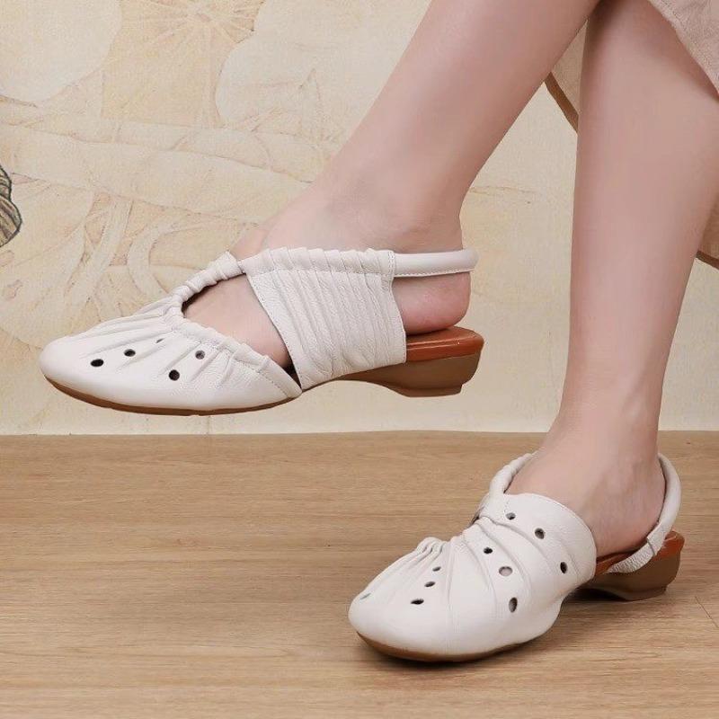 Fashion 2025 Summer New Cowhide Roman Sandals for Women Retro Pleated Braided Hollow Women Flat Shoes Fashion Comfort Sandals Sandalia