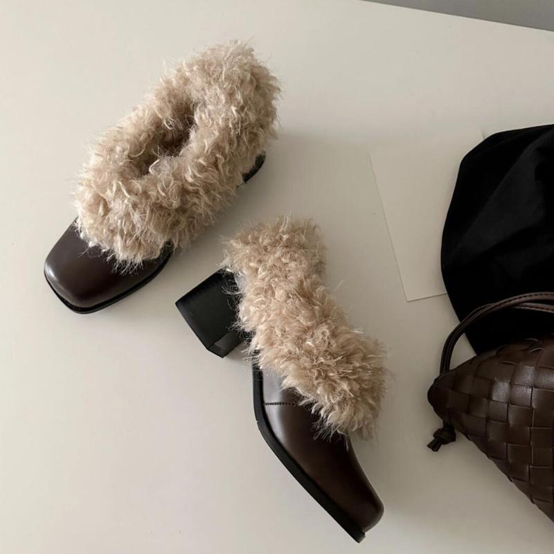 Fashion New Women Shoes Fashion Versatile Comfortable High Heels Thick Soled Plush Premium Daily Women's Boots Design Trendy Ankle Boots