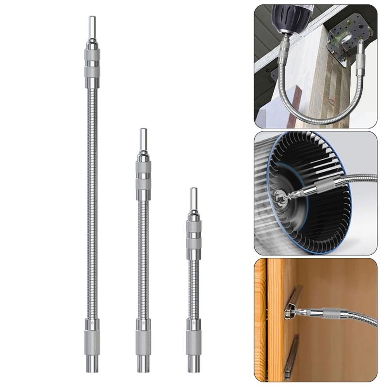 3Pcs 15/20/30cm Flexible 1/4" Hex Shank Drill Bit Holders Magnetic Drill Extension Shaft for Power Tool in Tight Space
