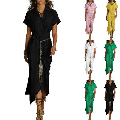 Dames -kleur Korte Mouwen Geplooide Boheemse Shirtjurk