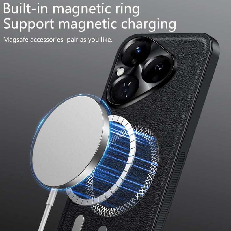 Luxury PU Leather Phone Case For Huawei Pura 80 70 Ultra Pro Pro+ Magsafe Magnetic Metal Ring Lens Protection Shockproof Cover
