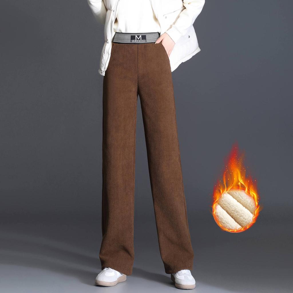 Plus Velvet Thick Corduroy Elastic Waist High-waisted Wide-leg Pants Women's Autumn and Winter Loose and Thin Drape Straight-leg Pants