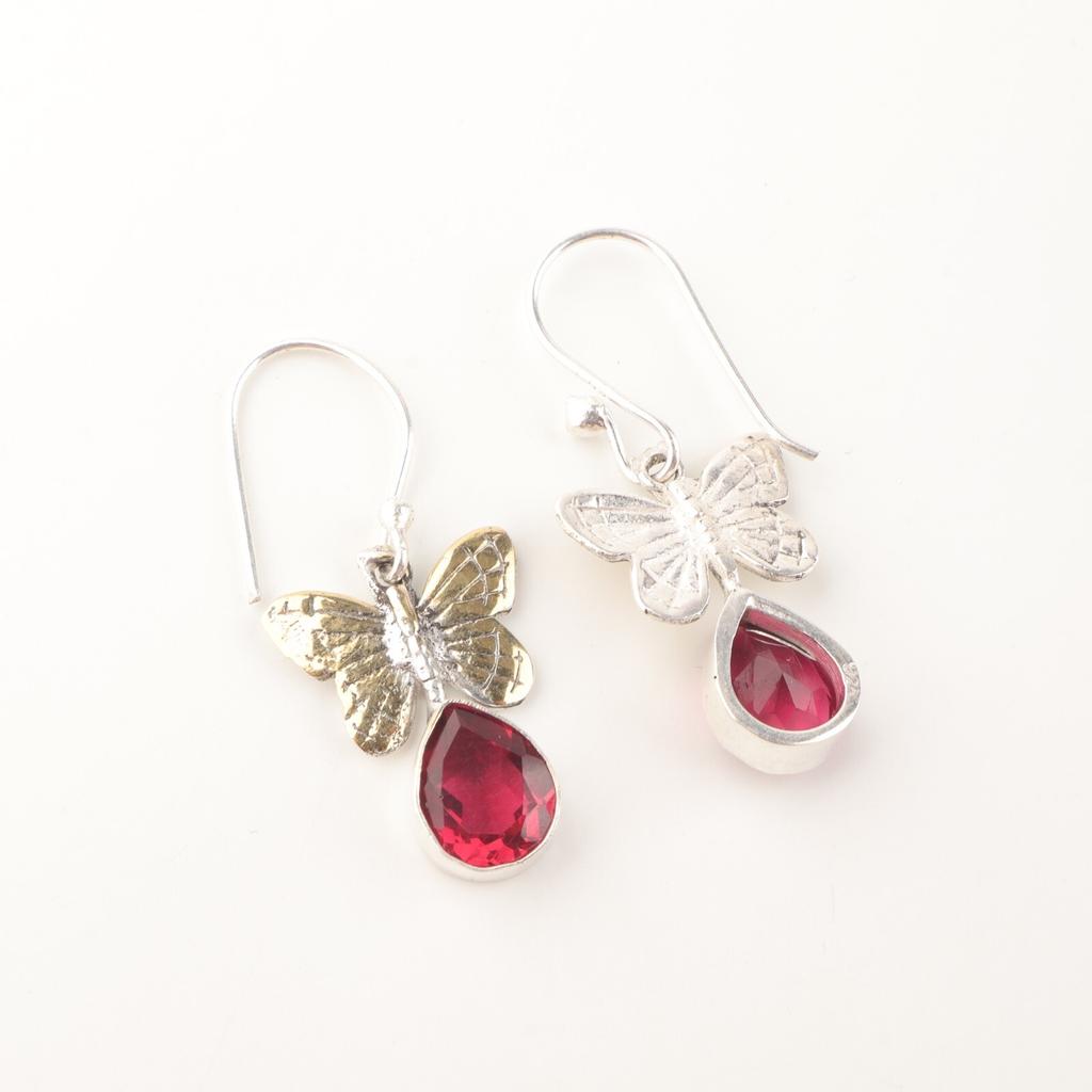 Natural Pink Rubellite Gemstone 925 Sterling Silver Handmade Hook Earrings 1.3" EE-155-4