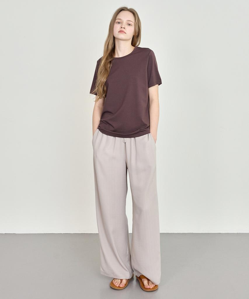 BASIC HOUSE Women'S Breathable Elastic Waist Wide Pants Dark Beige