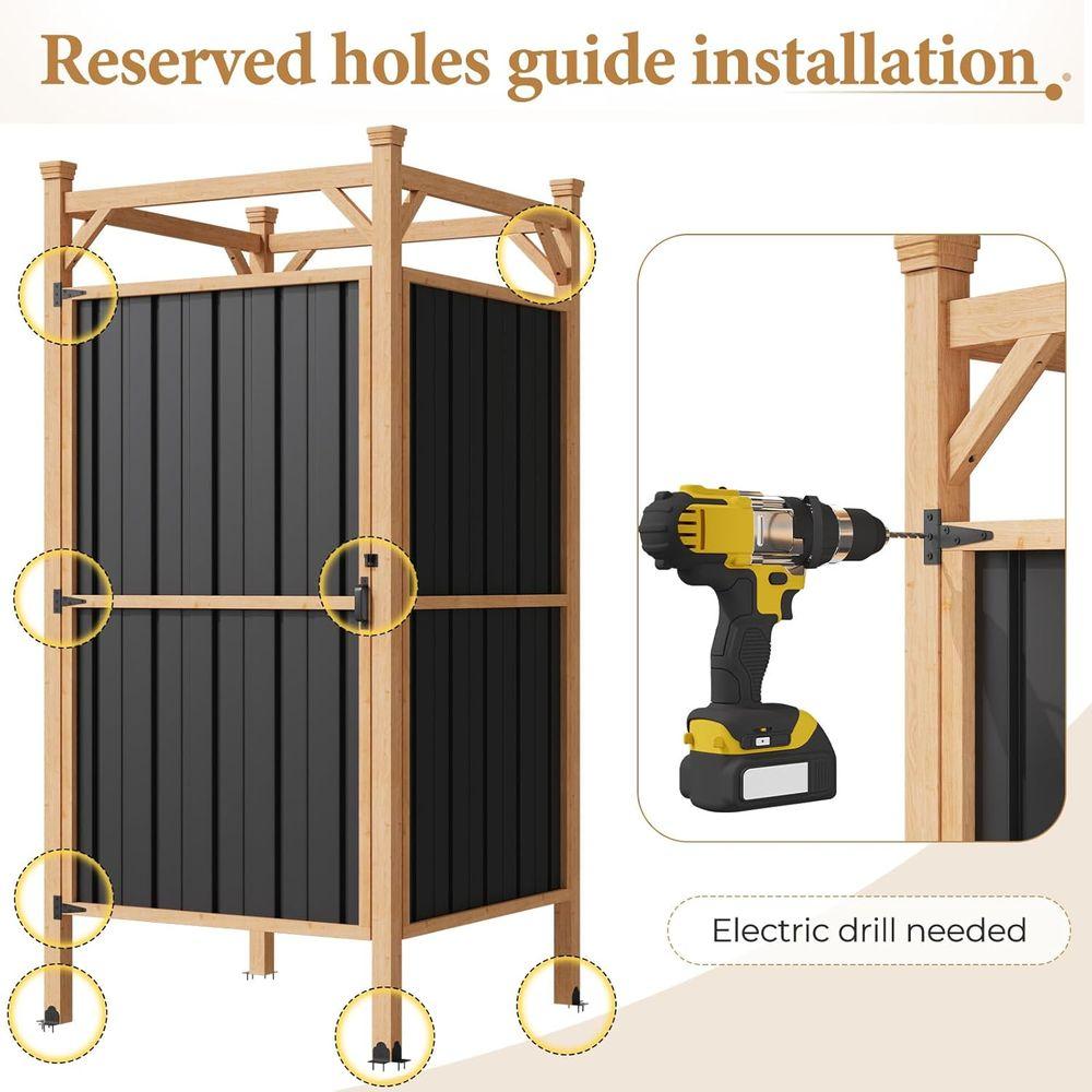 Secure Outdoor Shower Enclosure with Metal Panels, Hooks, and Shelves - Ideal for Pool and Beach Rinsing, Compact Design