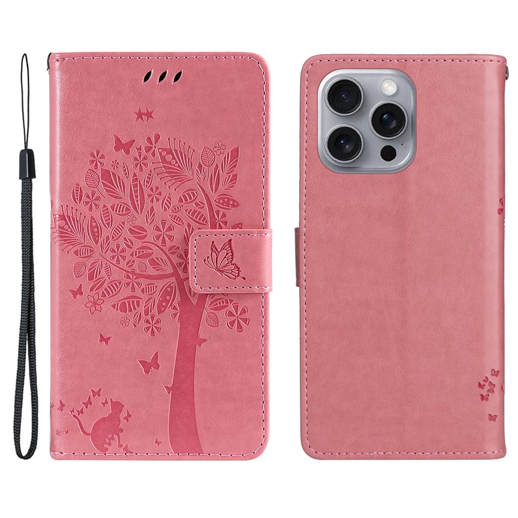 For iPhone 16 Pro Max Phone Case with Stand Cat Tree Pattern Leather Wallet Mobile Cover