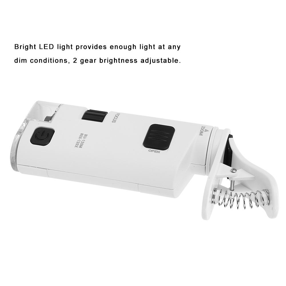 80120X Adjustable Zoom LED Cell Phone Microscope Mini Smart Phone Lens Magnifier Magnifying Clamp