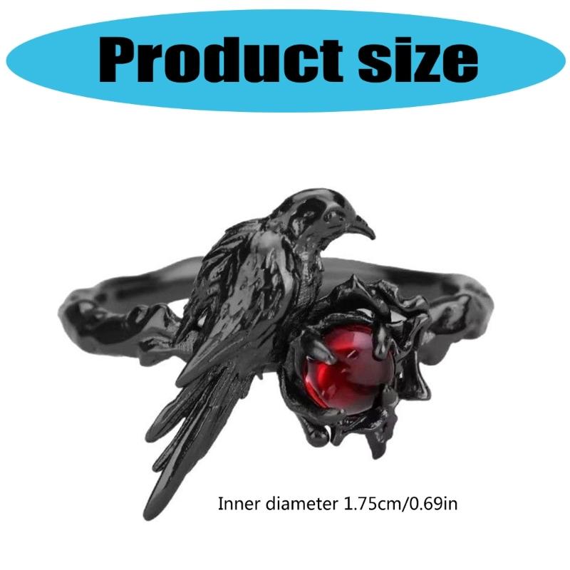 Elegant Crow Ring with Red Gemstones Dark Aesthetic Jewelry Alternative Fashion Gothic Accessory for Halloween Party