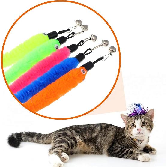 30PCS Cat Worm Toy Refills,Colorful Fuzzy Worm Cat Toy Teasers,Interactive Cats Wand Attachments Replacements for Indoor Cats Kitten(Multi Colored)
