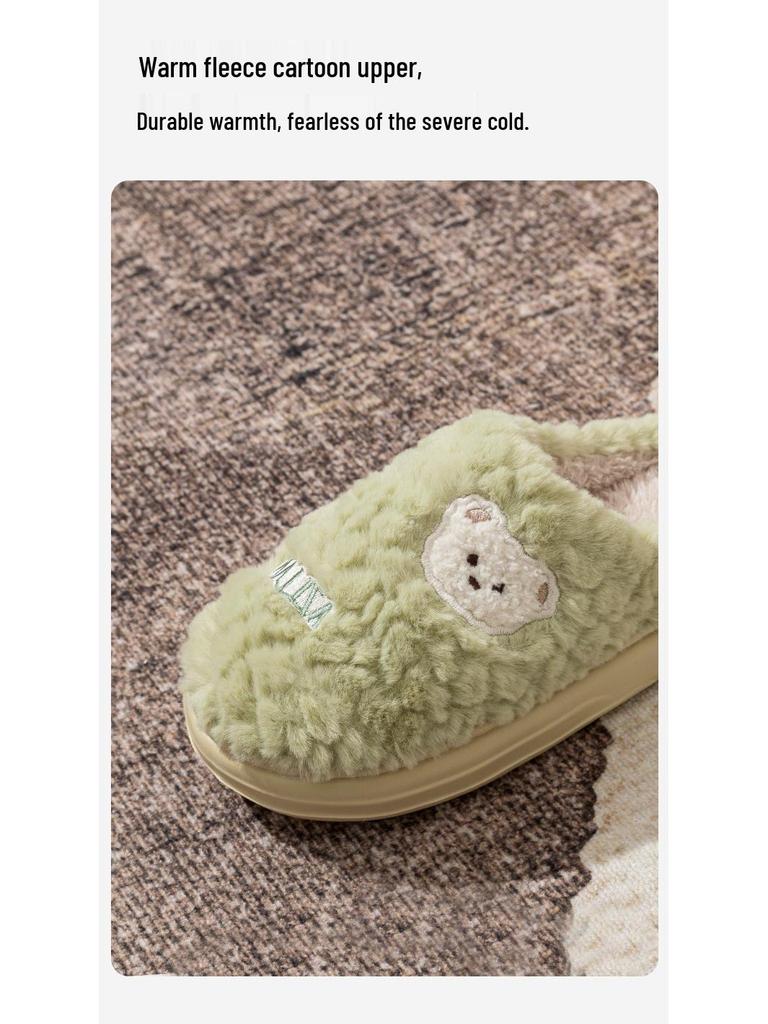 Winter Cartoon Fuzzy Slippers: Cute Plush Indoor Cotton Slippers for Women and Men