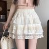 2026 Spring Women's High-Waisted Mesh Lace Trim Short Skirt with Anti-Exposure Design