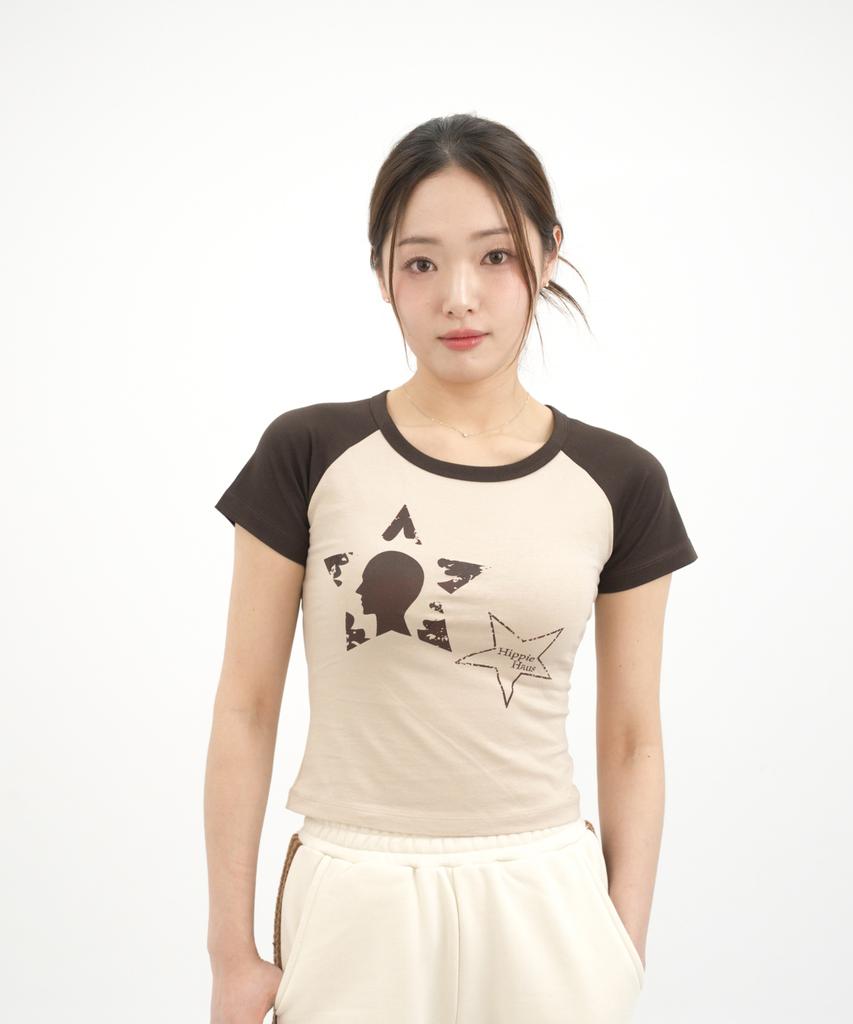 Hipihauseu Hh Star Raglan Core Essential Curve T-Shirt - Beige&Brown