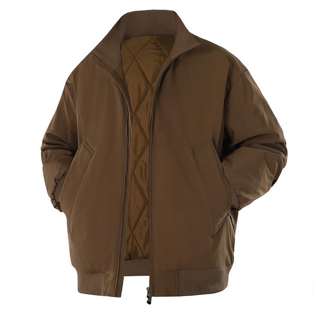 Men's Casual Solid-color Stand-up Collar Waterproof And Windproof Cotton-padded Jacket, Men's Retro Cotton-padded Warm Jacket