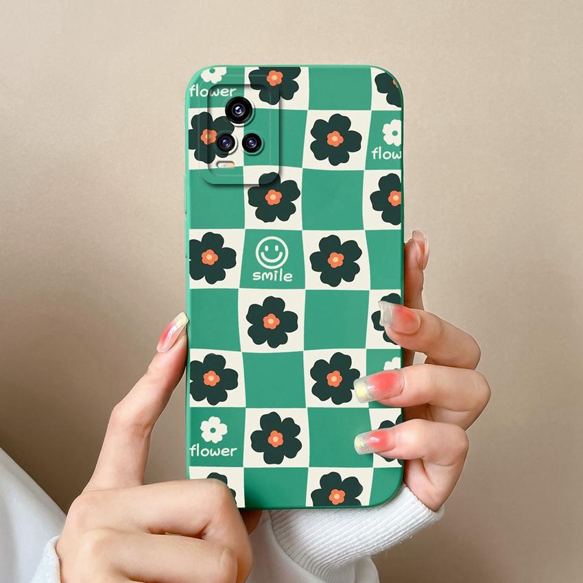 Casing For Vivo V20 S19 Y75 S16 V17 Y77 Simple Green Checkered Patterns Silicone Phone Case High Quality Anti Slip Protection For Vivo Cellphone Shell
