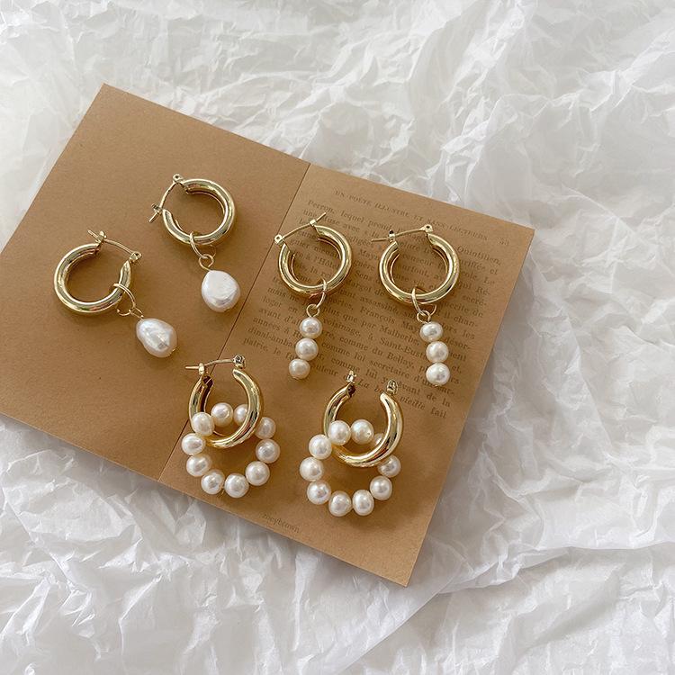 Korean Dongdaemun Retro Freshwater Pearl Dangle & Stud Earrings for Women