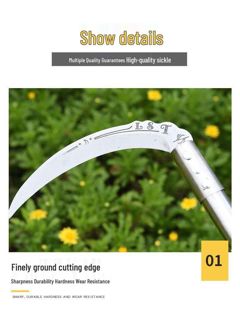 Sense mit extra langem Stiel für Gras, Mais, Weizen und Camping