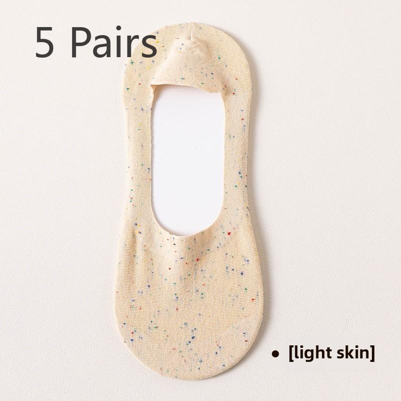 5 Pairs of Boat Socks for Women Simple Shallow Mouth Summer Thin Socks for Women Spring and Summer Silicone Non-slip