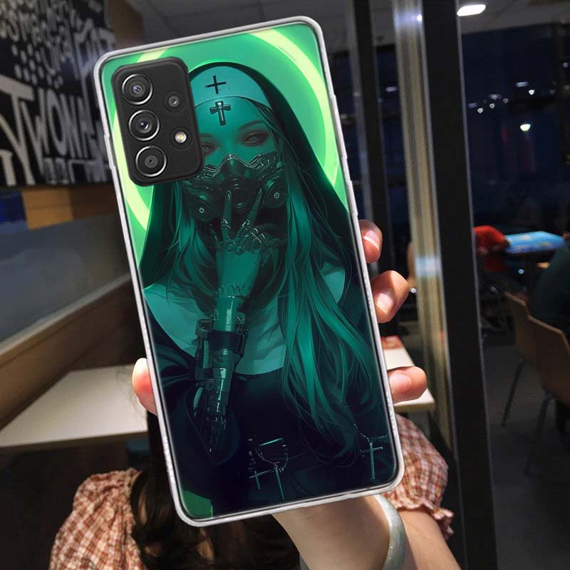 Dunkle Nonne Handyhülle für Samsung A54 A57 A37 A17 A14 A15 A12 A24 A34 A55 A35 A25 A52S A07 A05S A04S A22 A32 A72 Galaxy Note 20 10