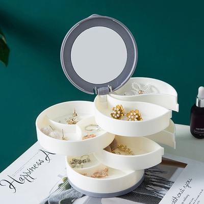Otočná šperkovnice Vícevrstvé kosmetické zrcátko na prsteny náhrdelníky náušnice Organizér na šperky Velkokapacitní prachotěsný úložný box