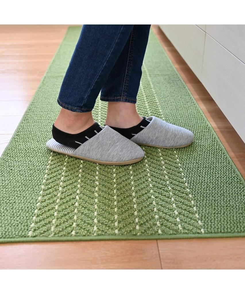 Kitchen Mat That Folds Up Small and Is Easy To Yutosei Herringbone 60 X 180 Green [Nissen] Japanese-made Wash, (approx.) Cm,