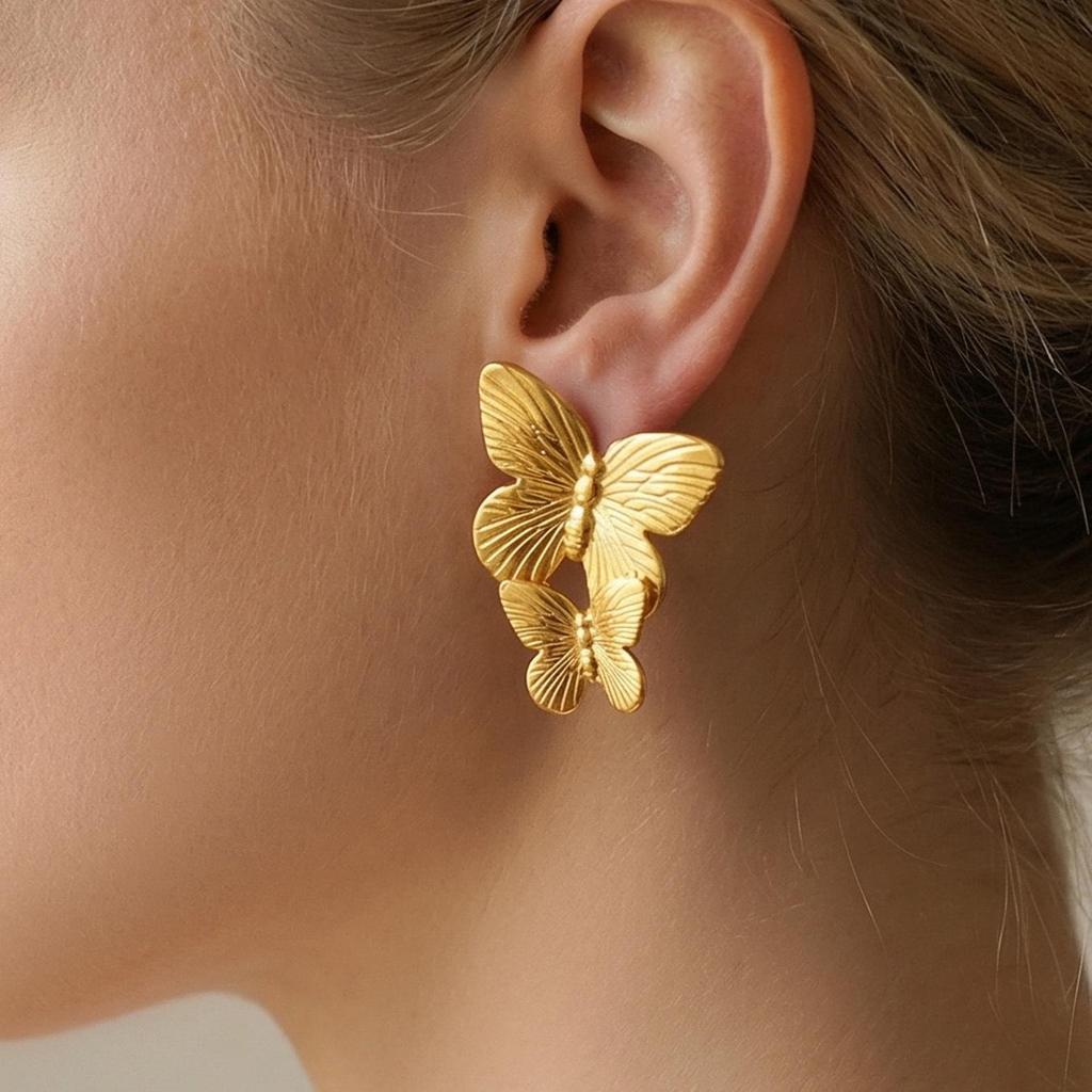 Chic Geometric Butterfly Texture Gold-Plated Stainless Steel Earrings