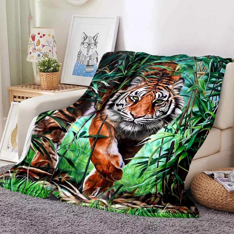 3D Tiger Throw Blanket Super Soft for Spring Line Art Flannel Blanket for Bed Sofa Couch Blanket King Full Size Autumn Modern