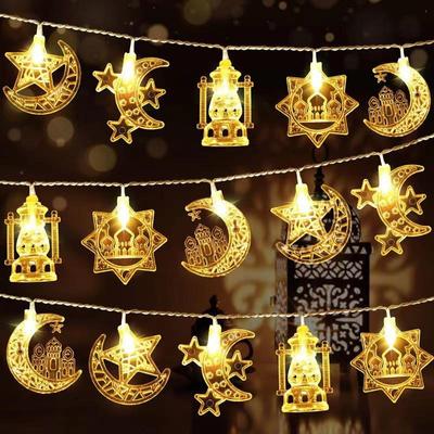 Eid al-Adha Star & Moon LED String Lights with Kerosene Lamp & Moon Castle for Muslim Feast of Sacrifice Décor