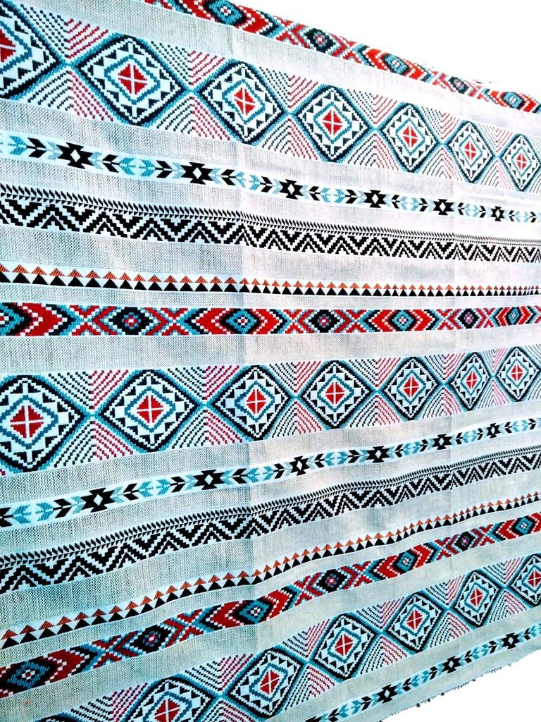 Cotton Linen Ethnic Stripe Fabric for DIY Handmade Crafts (Native Pattern, Gray)