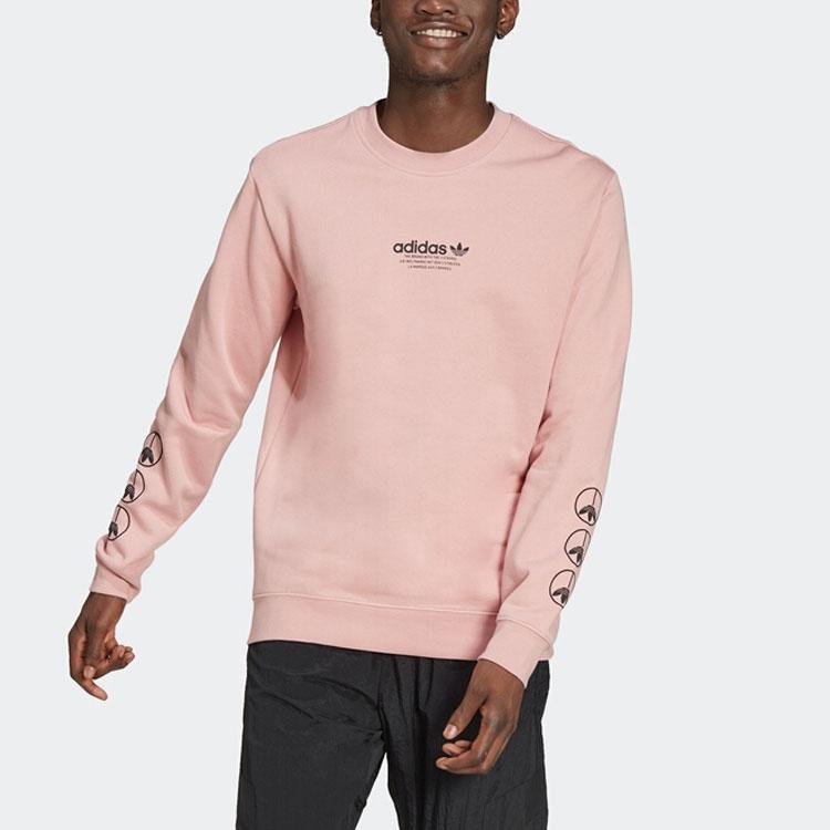 Adidas Originals Trefoil Logo Print Loose Fit Long Sleeve Sweatshirt Men Sweatshirt Pink HF4905