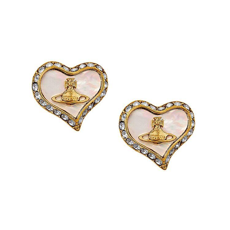 Vivienne Westwood Petra Saturn Love Heart Rhinestone Brass Earrings Unisex Earrings 6201007402R178R178 Box+Shopping Bag