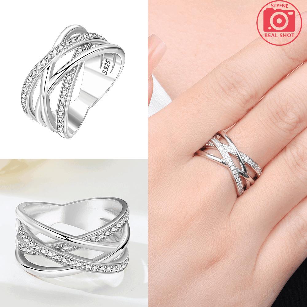 S925 Sterling Silver Original White Minimalist Woman s Multi-ring Braided Closed-mouth #6-9 Ring Jewelry Diy Fine Gift Accessory 8