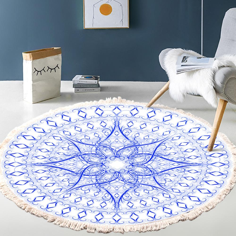 Large Round Bedroom Carpet With Tassels Macrame Tassel Floor Mat for Living Room Cotton Linen Muslim Prayer Mat Rug Custom Size