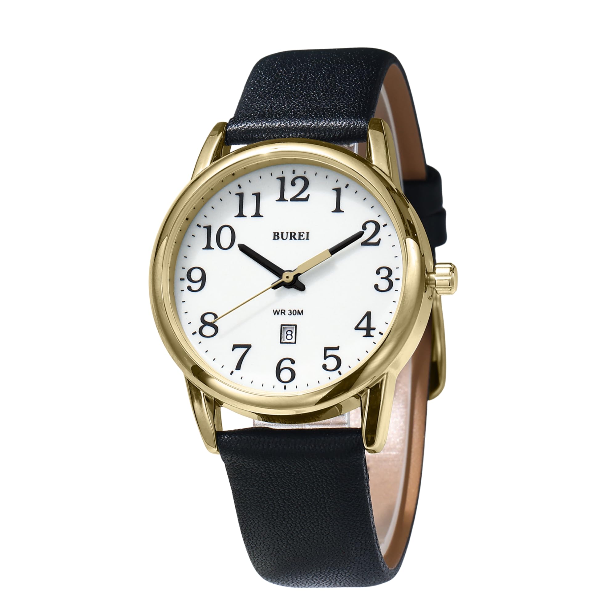 

BUREI Analog Quartz Watch Date Luminous Leather Celebration Gift Women s - Stylish, Waterproof, Display, Hands, Easy-to-Read Dial, Strap, Simple, золотой