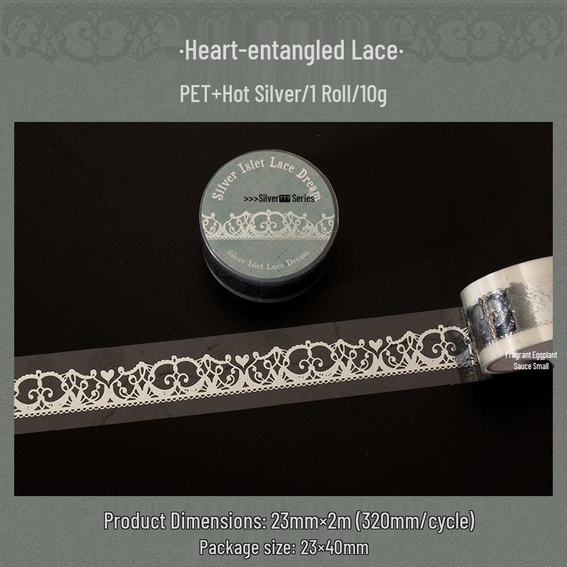 Silver Isle Lace Series 3D Hot Adhesive PET Tape: 6 Ketchup Girl Styles for Journals & Borders