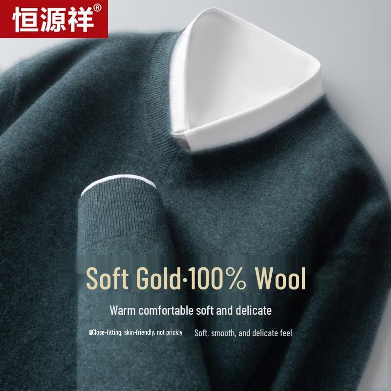 Hengyuanxiang Men's 100% Pure Wool V-Neck Sweater