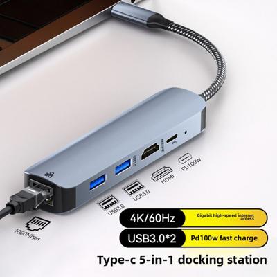 Station d'accueil 5-en-1 Type-C Hub USB-C Adaptateur Gigabit Ethernet 4K HDMI pour ordinateur portable